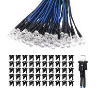 Lyeteung 50 PCS 5mm 12V Prewired LED Diodes Light, Blue, 20cm Prewired LED Light Emitting Diode + 50 PCS 5mm Plastic LED Holder