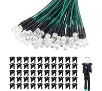 Lyeteung 50 PCS 5mm 12V Prewired LED Diodes Light, Green, 20cm Prewired LED Light Emitting Diode + 50 PCS 5mm Plastic LED Holder