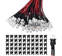 Lyeteung 50 PCS 5mm 12V Prewired LED Diodes Light, Red, 20cm Prewired LED Light Emitting Diode + 50 PCS 5mm Plastic LED Holder