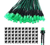 Lyeteung 50 PCS 5mm 12V Prewired LED Diodes Light with Diffused Colored Lens, Green, 20cm Prewired LED Light Emitting Diode + 50 PCS 5mm Plastic LED Holder