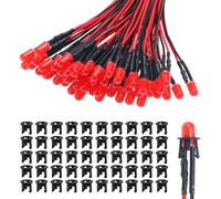 Lyeteung 50 PCS 5mm 12V Prewired LED Diodes Light with Diffused Colored Lens, Red, 20cm Prewired LED Light Emitting Diode + 50 PCS 5mm Plastic LED Holder