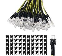 Lyeteung 50 PCS 5mm 12V Prewired LED Diodes Light, Yellow, 20cm Prewired LED Light Emitting Diode + 50 PCS 5mm Plastic LED Holder