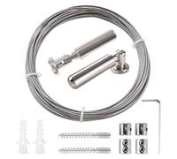 Lyeteung 5m Wall Mount Curtain Wire Rod Set, Hanging Wire Curtain Drape Rod, for Light/Lamp Photos Art Projects Clothesline, Silver