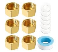 Lyeteung 6 PCS G1/4 Brass Hexagonal Internal Thread Cap, Brass Blanking Stop Caps, Hose Caps Hexagonal Brass Fitting Pipe Cap, with Hose Washers and Raw Material Tape, for Valve Pipe Fittings