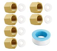 Lyeteung 6 PCS G1/8 Brass Hexagonal Internal Thread Cap, Brass Blanking Stop Caps, Hose Caps Hexagonal Brass Fitting Pipe Cap, with Hose Washers and Raw Material Tape, for Valve Pipe Fittings
