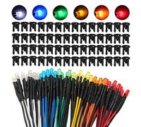 Lyeteung 60 PCS 3mm 12V Prewired LED Diodes Light with Diffused Colored Lens, White Red Orange Yellow Blue Green, 20cm Prewired LED Light Emitting Diode + 60 PCS 3mm Plastic LED Holder