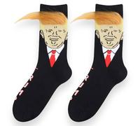 LYF STILE Donald Trump Novelty Socks - Black Cotton Blend With Yellow Hair - Unisex UK Size Regular 5-11 - 1 Pair