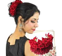 LYF5STAR Artificial Red Rose Veni Gajra | Handmade Hair Accessories for Stylish Wedding Bride, Women & Girls| Beautiful Hair Juda Style | Perfect for Indian Wedding/Marriage/Engagement- Pack of 1