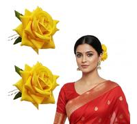 LYF5STAR Handmade Bride Yellow Rose Floral Juda Pin For Women| Elegant Rose Wedding Hair Accessories |Traditional Indian Hair Accessories for Women & Girls|Pack Of 2