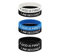 Lyfange 12mm God is First I am Second Bracelet for Men Women GOD IS FIRST IM SECOND Bracelets Christian Rubber Inspirational Bible Verses Bracelets Religious Faith Jewelry Gift, M, Alloy Steel, no