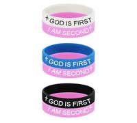 Lyfange 12mm God is First I am Second Bracelet for Men Women GOD IS FIRST IM SECOND Bracelets Christian Rubber Inspirational Bible Verses Bracelets Religious Faith Jewelry Gift, M, Alloy Steel, no
