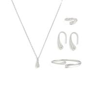 Lyfange 4Pcs Gold Statement Teardrop Jewelry Set for Women Chunky Drop Earrings Bracelets Adjustable Silver Necklace and Bold Rings Elegant Ideal Jewelry Set, M, Alloy Steel, No Gemstone