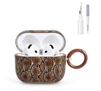 LYFDTFVE Case for AirPods 4th Generation, Pink Snake Print Hard Cover with Keychain - Brown