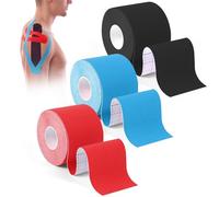 Lyfeesis 3 Rolls for Kinesiotapes, 5 m x 5 cm, Professional Model for Kinesiology Tape, Shoulder and Elbow, Red, Blue and Black