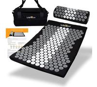 LyfeFocus Acupressure Mat & Pillow Set with Travel Bag, Black & Grey/White