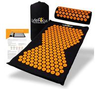 LyfeFocus Acupressure Mat & Pillow Set with Travel Bag - Cushioned Spike Acupuncture Massage Mat for Back, Neck & Shoulder Pain Relief - Easing Muscle Tension & Stress (Black & Orange)