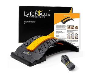 LyfeFocus Back Stretcher & Acupressure Massager for Back & Neck Pain - Comfortable Adjustable Spine Stretcher Posture Corrector - Spine Board Lumbar Support - Magnetic Therapy & Chair Strap (Orange)