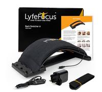 LyfeFocus Back Stretcher With Heated Memory Foam Cover For Back Pain & Muscle Tension - Comfortable Adjustable Spine Stretcher Posture Corrector - Lumbar Support with Chair Strap (Black, Smart Plug)
