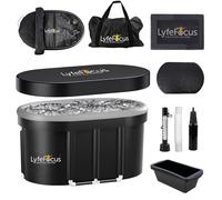 LyfeFocus Cold Therapy Pod - Premium Recovery Ice Bath Tub with Thermometer, Foot Mat, Protection Lid, Groundsheet, Reusable Ice Blocks and Set Up Accessories (Black Base, White, Top Large 100cm)