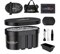 LyfeFocus Cold Therapy Pod - Recovery Ice Bath Tub with Thermometer, Foot Mat, Protection Lid, Groundsheet, Reusable Ice Blocks and Set Up Accessories (Black Base, Black Top, XLarge 120cm)