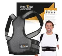 LyfeFocus S1 Premium Breathable Back Posture Corrector for Men & Women - Upper Back Support, Back Brace & Straightener - Effective Posture Correction for Neck, Shoulder & Back Pain (Black Medium)