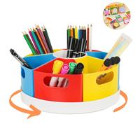 Lyfelights Kids Rotating Stationary Organiser with 7 Compartments. Kids Desk Tidy, Pencil Holder, Arts Organiser for Home Office, Schools, Playroom, Multi-coloured. (Large)