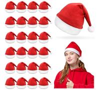 LYFETC 24 Pcs Santa Hats For Kids Bulk,Child Size 28x38cm Non-Woven Xmas Hat For Christmas Party, Red