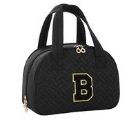 LYFFXYH Initial Travel Toiletry Bag, Personalized Cosmetic Bags Birthday Gifts for Women, Makeup Bag Organizer with Handle, Travel Bag for Toiletries with Brush Holder, Black, B