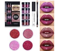 LYFH Glitter Lip Kit Stay Golden, 4 Color Diamond Glitter Metallic Lipstick, Glitter Lip Kit Liquid Lipstick set, Smudgeproof and Long-Lasting set With Lip Primer and Brus (Warm Color)