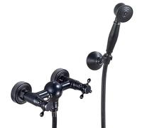 LYFHJD All Copper Antique Shower Set Hand-Held Shower in-Wall Rain Shower Head Hot and Cold Double Faucet Black Ancient Gourd Ceramic