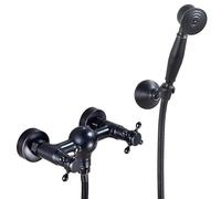 LYFHJD All Copper Antique Shower Set Hand-Held Shower in-Wall Rain Shower Head Hot and Cold Double Faucet Black Ancient Gourd Ceramic