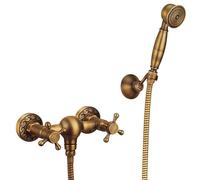 LYFHJD All Copper Antique Shower Set Hand-Held Shower in-Wall Rain Shower Head Hot and Cold Double Faucet Black Ancient Gourd Ceramic