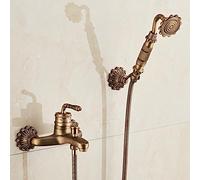 LYFHJD All Copper Carved European Retro Rain Shower Set Pure Copper Hot and Cold Water Faucet Bathtub Shower Hand Spray Head Seven-Way A Model