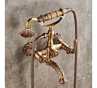 LYFHJD All Copper Carved European Retro Rain Shower Set Pure Copper Hot and Cold Water Faucet Bathtub Shower Hand Spray Head Seven-Way A Model