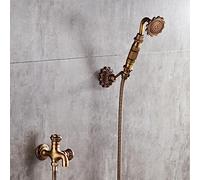 LYFHJD All Copper Carved European Retro Rain Shower Set Pure Copper Hot and Cold Water Faucet Bathtub Shower Hand Spray Head Seven-Way A Model