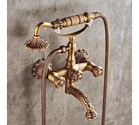 LYFHJD All Copper Carved European Retro Rain Shower Set Pure Copper Hot and Cold Water Faucet Bathtub Shower Hand Spray Head Seven-Way A Model