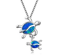 LYFHJD Female Two Turtles Necklace Pendant Fashion Blue Fire Opal Jewelry Silver Color Choker For Women
