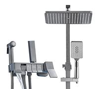 LYFHJD High Pressure Shower Head with Handheld 6 Spray Settings Water Saving Shower Heads with Push Button Control Wall Mounted Shower Faucet Set for Tubs Tiles Walls Pets Cleaning