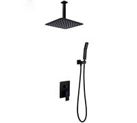 LYFHJD Matt Black Bathroom Square Bath Shower Set Wall Mounted/Ceiling rain Shower Set Quality Brass Mixer Faucet Rain Shower Head-10 Ceiling Mounted