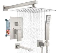 LYFHJD Polish Chrome Wall Mounted Shower System 8 Inch Shower Head Shower Faucet Set with Tub Filler Triple Function Shower Head Kit with Hand Held Sprayer Bathtub Faucet Set Rough-in Val