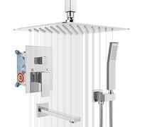 LYFHJD Polish Chrome Wall Mounted Shower System 8 Inch Shower Head Shower Faucet Set with Tub Filler Triple Function Shower Head Kit with Hand Held Sprayer Bathtub Faucet Set Rough-in Val