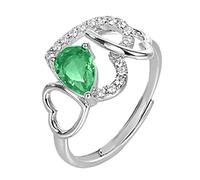 LYFHJD S925 Ring Women's Silver Love Heart Diamond Ring Jewelry, 925 Sterling Silver Ring With Beautiful Gift Box Is The Best Gift For Valentine's Day (Color : Green)
