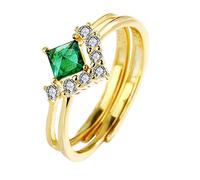 LYFHJD S925 Sterling Silver Inlaid Emerald Diamond Open Ring Female Retro Light Luxury Simple Niche Design Stacking Thin Ring Box (Color : Gold)