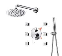 LYFHJD Shower Body Sprays Systems 10 Inch Rain Shower Head with 6 Body Sprays & Hand Shower 3-Function Rain Mixer Shower Set Chrome C