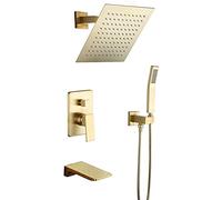 LYFHJD Shower Faucets Sets Complete Shower System with 10'' Rain Shower Head and Waterfall Tub Spout Hand Shower Head Bathroom Bathtub Shower Set Brushed Gold