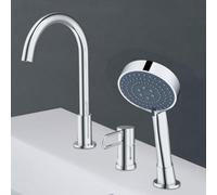 LYFHJD Shower Head Set 3 Hole Bath Mixer Tap Black Bath Tub Mixer Tap with Shower Single Lever Shower Mixer Tap Shower Hose for Bath Taps Chrome