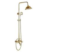 LYFHJD Shower Sets for Bathroom Wall Mounted Chrome Shower Set Dual Handle Rainfall 8" Shower Head Bath Shower Mixer Tap with Hand Shower Brass Bathroom Taps Golden Shower Tap B