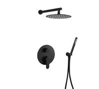 LYFHJD Shower System Matte Black All Metal Complete Bathroom Shower Faucet Set with Valve High Pressure 8-12 Inch Round Rainfall Shower Head and Handheld Sprayer Luxury Shower Set 12in Decoration