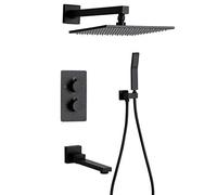 LYFHJD Shower System Thermostatic Mixing Valve in Square Stainless Steel rain Shower matt Black Color with spout and Shower Head System Luxury Shower Set 12inch