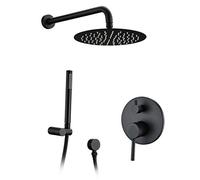 LYFHJD Wall Mount Brass Bathroom Shower Faucet Set 12 inch Rainfall Shower Head Handheld Solid Brass Holder Matte Black Luxury Shower Set